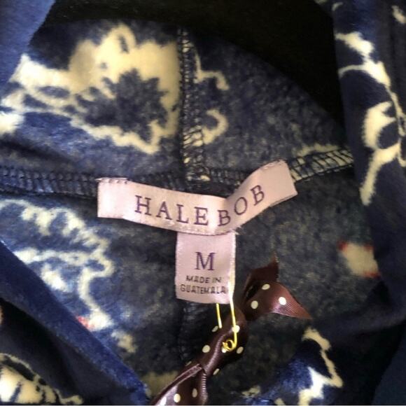 Hale Bob Pajamas NWT White Poodles Navy Pink Trim Wrist Ankles Hoodie Onesie Med - Picture 9 of 13